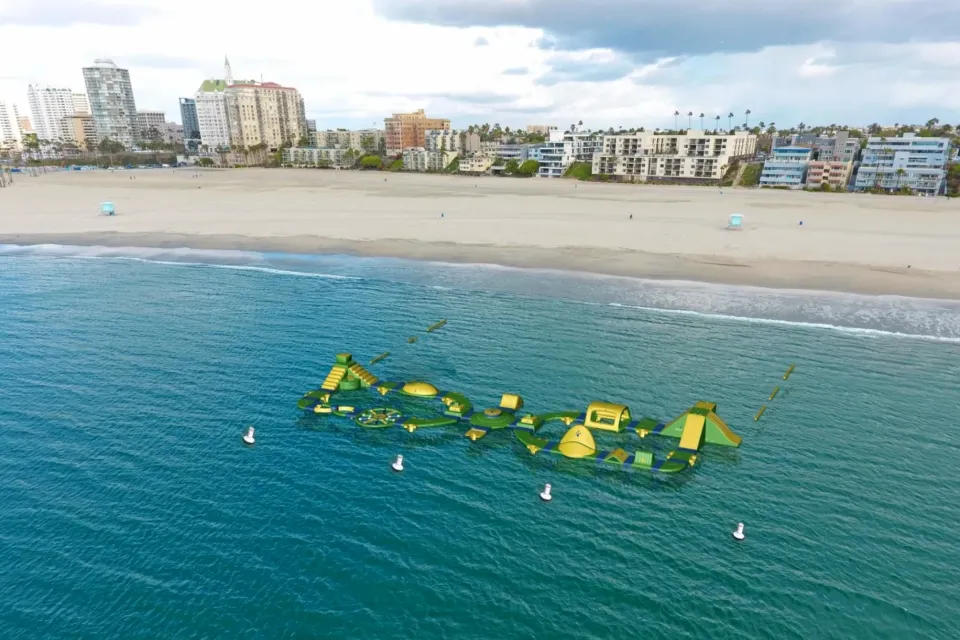 Rendering of inflatable floating water park in Long Beach, California.